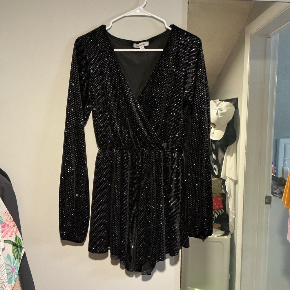 Black Sparkly Long Sleeve Romper